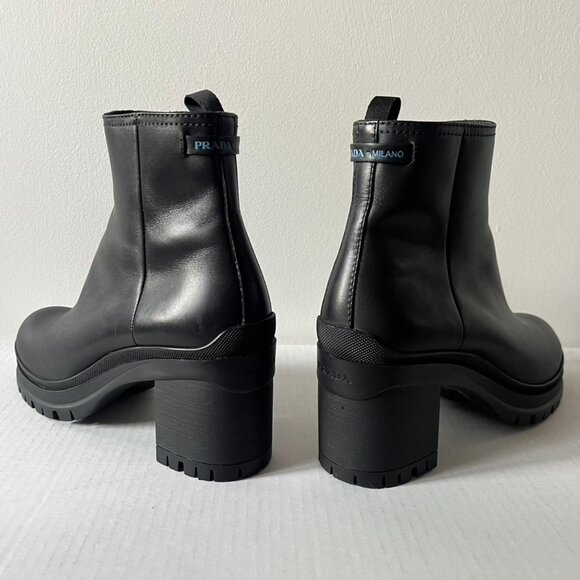 Prada Leather Lug Sole Chelsea Boots Size 9.5 - Picture 4 of 17